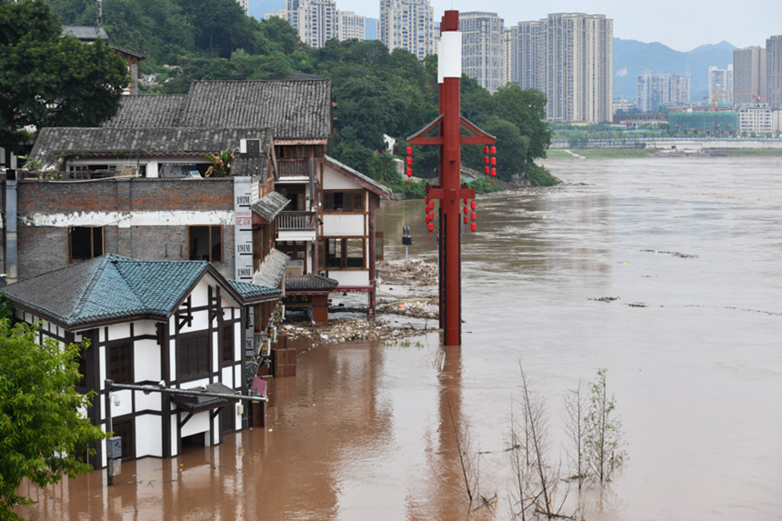 9月7日，重慶磁器口古鎮低窪段被洪水淹沒。鄒樂攝