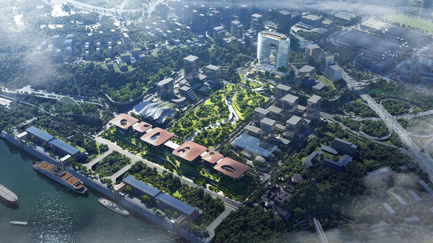 寸滩国际邮轮中心和邮轮母港站TOD项目效果图。 重庆市规划和自然资源局供图