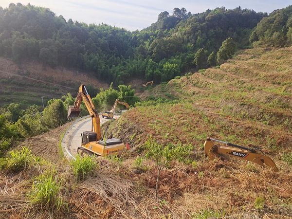 大足區住房城鄉建委組織多台大型挖掘機，前往玉龍鎮林區，搶修防火通道。大足區住房城鄉建委供圖