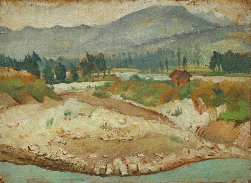 《嘉陵江》黄显之 木板油彩 24x33cm 1940年