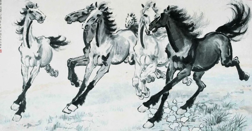 《群奔（壬午大暑）》徐悲鸿 纸本水墨 95×181cm 1942年