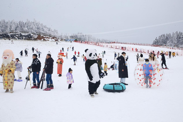 游客在雪地里畅快玩雪。武隆景区供图