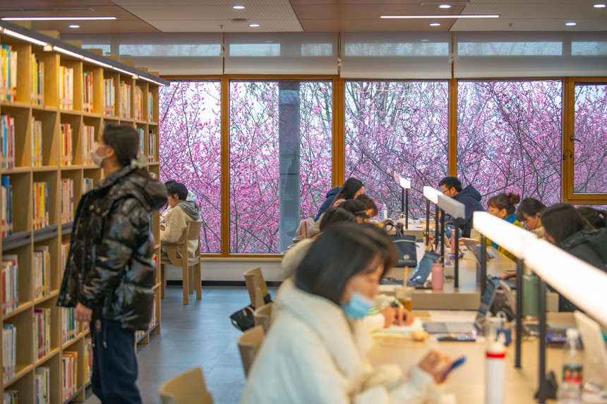 2月16日，市民在江北区图书馆鸿恩寺馆内看书。邹乐摄 