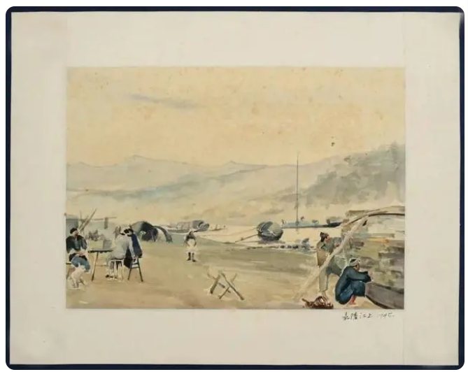 戴泽，嘉陵江上，32x39.7cm，1944，纸本水彩。受访者供图