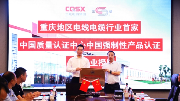 颁发中国强制性产品认证A类企业牌匾。江津区委宣传部供图