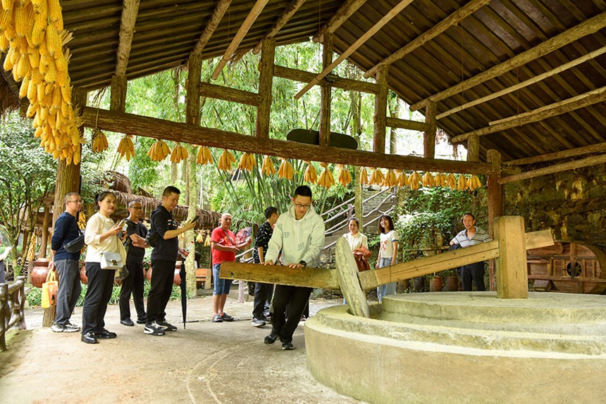 9月29日，游客在酉陽縣桃花源景區體驗土家民族文化。通訊員 邱洪斌 攝/視覺重慶