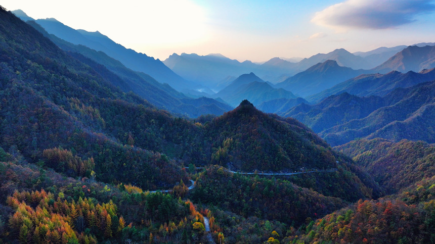 深秋时节，大巴山呈现出层林尽染的秋日美景。李野摄