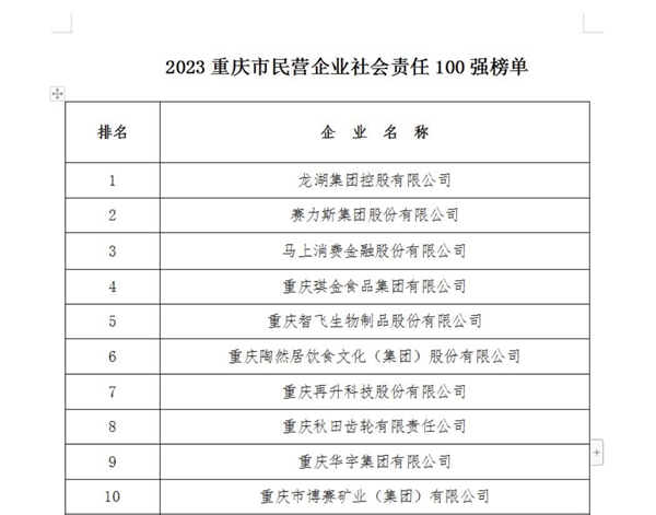 2023重庆市民营企业社会责任100强榜单。受访者供图