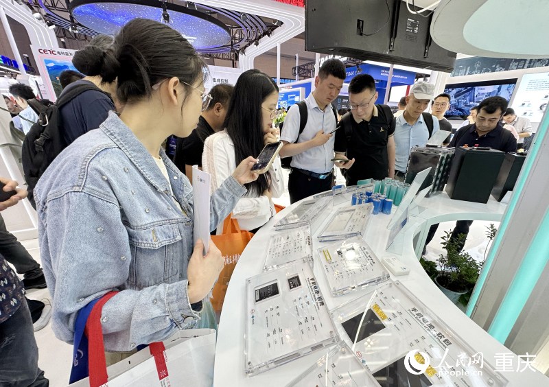 专业观众在展会上了解新型电池技术。人民网记者 刘政宁摄