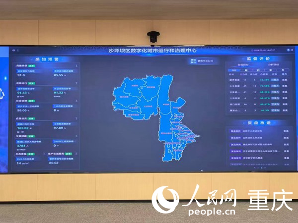 沙坪壩區數字化城市運行和治理中心駕駛艙運行情況。人民網記者 馮文彥攝