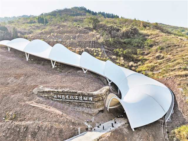 　雲陽地質公園恐龍化石遺址館獨特的外觀。