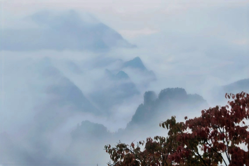 浓雾中的山仿佛水墨画。任峰摄