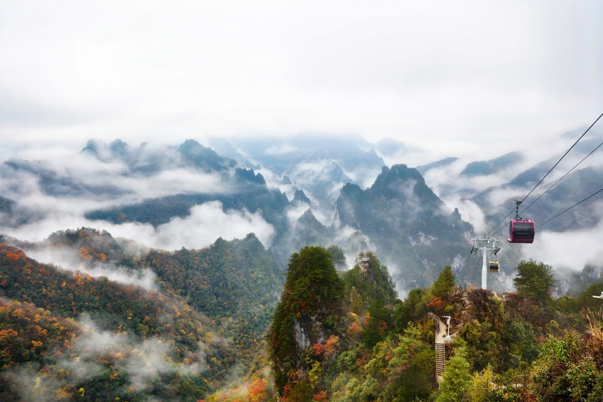 云雾缭绕彩叶满山。任峰摄