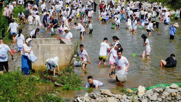 抓鱼活动现场。东安镇供图