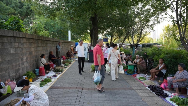 热闹的潮汐摊区市场。简训摄