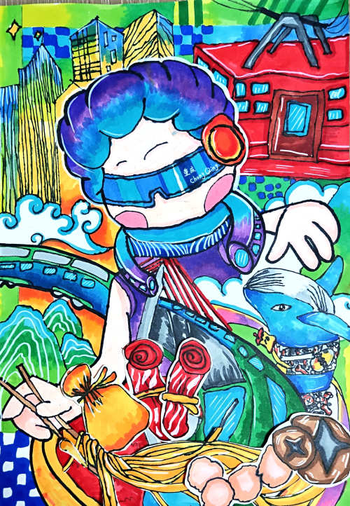 重慶市外國語學校森林小學彩雲湖校區譚文陌的繪畫作品《我愛多彩重慶》。主辦方供圖