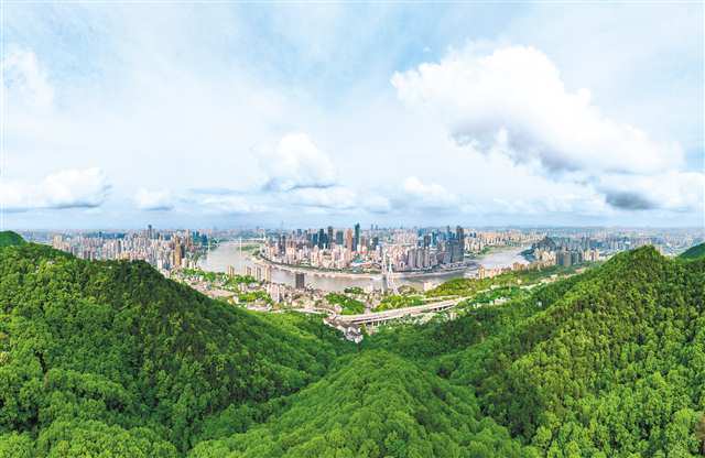 從南山眺望藍天白雲下的重慶城區。(本報資料圖片)記者 謝智強 攝/視覺重慶