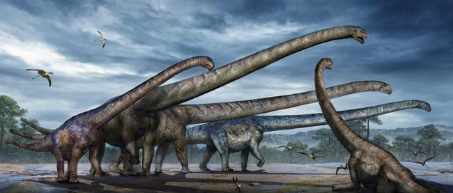 三江马门溪龙生活场景复原图。重庆市规划和自然资源局供图