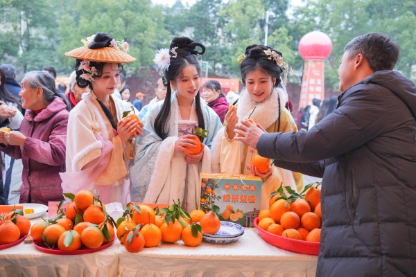 游客在選購統景柑桔。秦廷富 攝