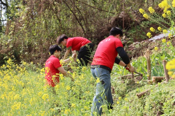 学生在扩建的农场周围搭建围栏。校方供图