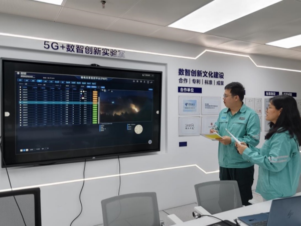 输电全景系统技术员讨论对指标数据的可视化跟踪。喻兰淅摄