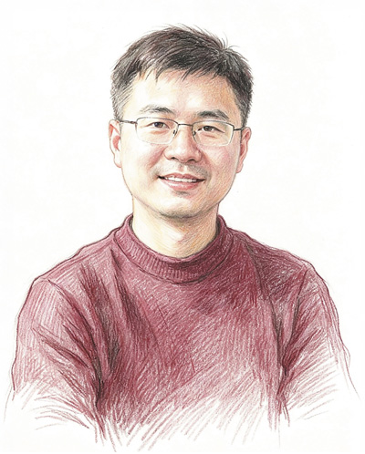 覃勋辉近照，AI修饰生成素描画