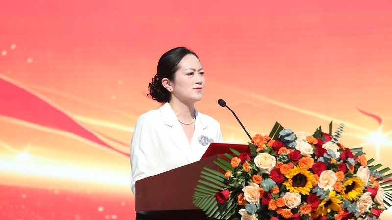 重庆市渝北职业教育中心党委书记段红梅致辞。校方供图